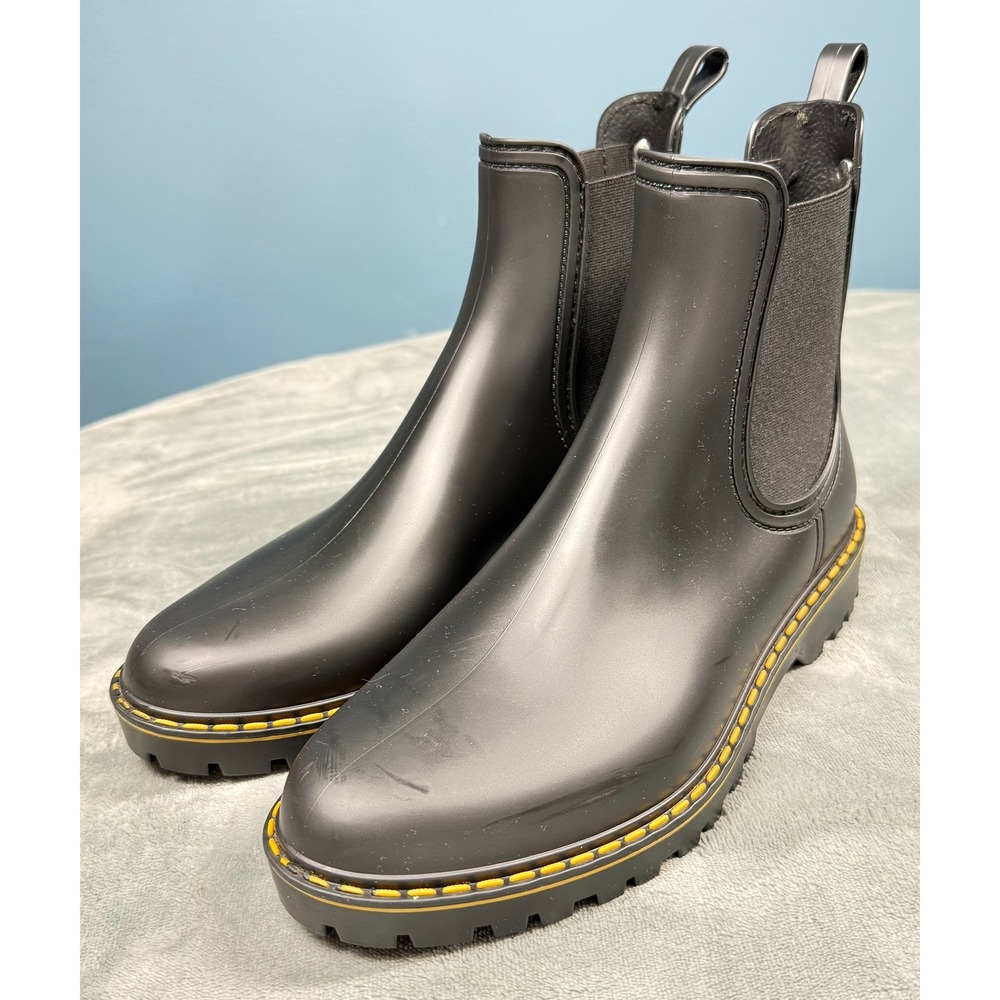 Igor Chelsea Rain Boots Womens EU 40 (US 9) Black Yellow Stitch Lug Sole